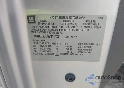 2009 Chevrolet Traverse Ls from USA, damaged, VIN 1GNER13D69S114271